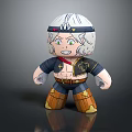 Cartoon Doll with White Hair Headband Blue Outfit Red Sash Brown Pants and Yellow Stars