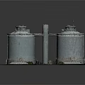 Industrial Storage Tanks Setup With Circular Platforms And Metal Structures