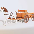 Horse Drawn Carriage with Brown Mane Horse Wooden Body and Spoked Wheels on White Background