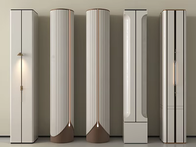 Stylish Modern Decorative Pillars With White Brown Finishes Textured Surfaces And Metallic Accents 3d model