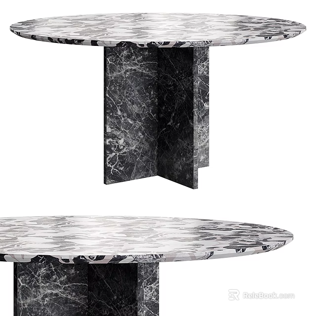 Elegant Round Marble Dining Table With Unique Geometric Base And Luxurious Surface Finish 3d model