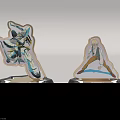 Anime Character Acrylic Stands With Blue Mecha Style And Blonde White Coat On Silver Bases