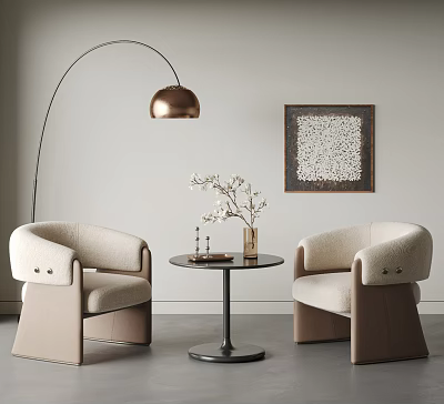Light Luxury Upholstered Leisure Chairs And Round Side Table Combination For Elegant Modern Living Room 3d model