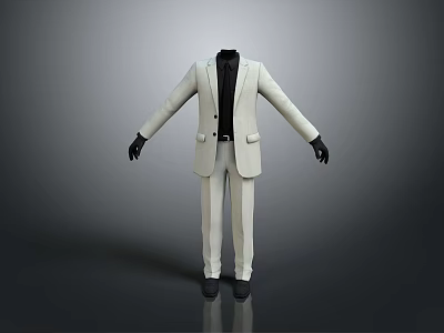 Headless Black Mannequin Wearing White Suit With Black Hands On Gray Background 3d model