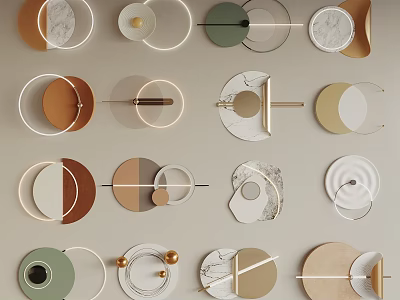 Modern Minimalist Wall Decor With Circular Marble And Metal Accents In Gold Green And White 3d model