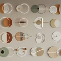 Modern Minimalist Wall Decor With Circular Marble And Metal Accents In Gold Green And White