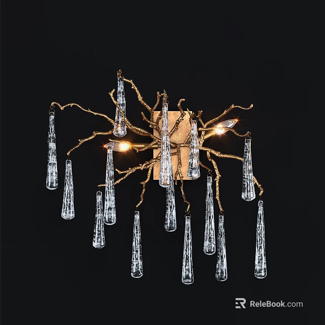 Elegant Crystal Chandelier With Golden Branch Design And Long Transparent Pendants 3d model 