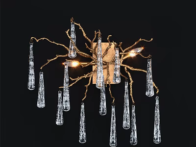 Elegant Crystal Chandelier With Golden Branch Design And Long Transparent Pendants 3d model
