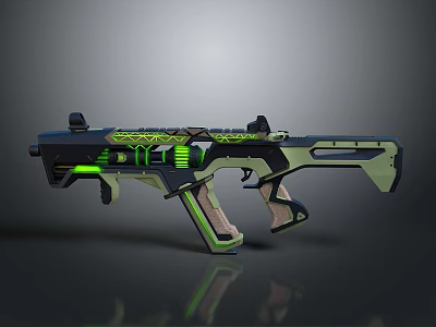 Futuristic Double Barreled Weapon With Green Glowing Accents And Modern Tactical Design 3d model