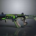 Futuristic Double Barreled Weapon With Green Glowing Accents And Modern Tactical Design