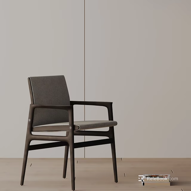 Modern Gray Upholstered Dining Chair With Dark Wooden Frame Light Wall And Wooden Floor 3d model 