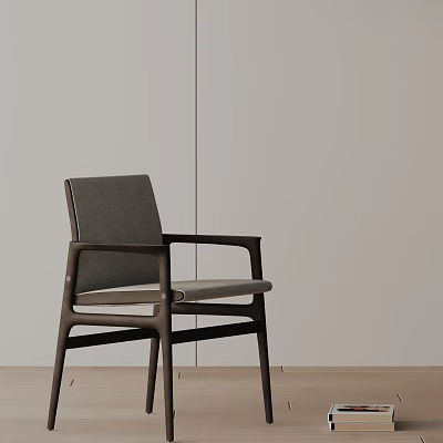 Modern Gray Upholstered Dining Chair With Dark Wooden Frame Light Wall And Wooden Floor 3d model