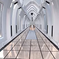 Cartoon Scene of Futuristic White Arched Corridor With Shiny Floor and Lighting