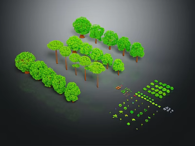 Collection of Various Green Plants with Different Sizes Shapes and Decorative Details 3d model