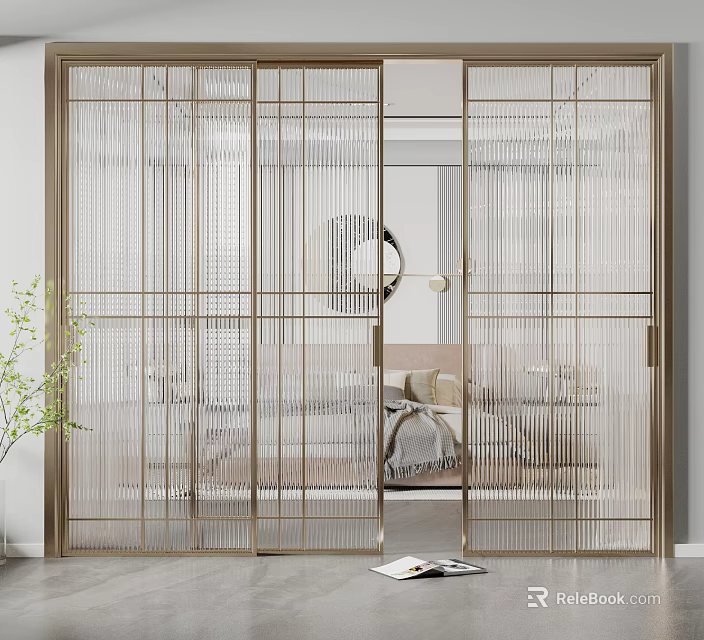 Elegant Modern Interior Sliding Doors With Metal Frame And Wire Mesh Design 3d model