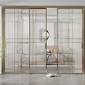Elegant Modern Interior Sliding Doors With Metal Frame And Wire Mesh Design 3d model