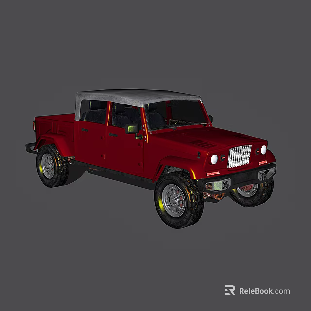 Red Off Road Pickup Truck With White Roof Classic Design And Alloy Wheels 3d model 