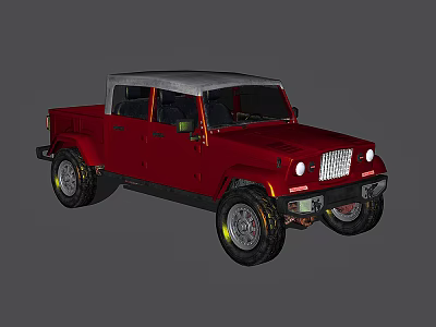 Red Off Road Pickup Truck With White Roof Classic Design And Alloy Wheels 3d model