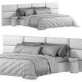 Modern Double Bed With Upholstered Headboard Soft Quilt Pillows And Side Table 3d model