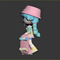 Cute Game and Movie Character With Pink Hat Blue Pigtails Skateboard and Pink Stars