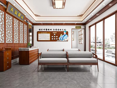 Traditional Chinese Interior Design With Wooden Furniture Carved Screens Calligraphy And Sofa Seating 3d model