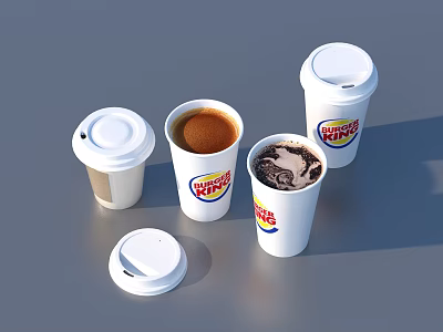 Dunkin Donuts Coffee Drinks In Paper Cups With Different Surface Textures And Lids 3d model