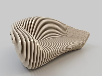Modern Beige Multi Person Sofa With Wavy Striped Design For Living Room 3d model