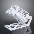 White Mechanical Structure Model On Black Reflective Surface With Gray Gradient Background