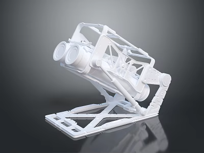 White Mechanical Structure Model On Black Reflective Surface With Gray Gradient Background 3d model