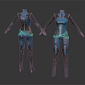 Futuristic Blue and Gray Bodysuit with Gold Accents and Tech Inspired Design