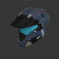Blue Tech Inspired Helmet With Red Accents And Transparent Blue Visor
