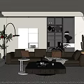 Stylish Modern Living Room Interior With Large Soft Sofa Green Plants And Elegant Display Cabinet