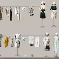 Fashion Mannequins Display Various Clothing Styles With Dresses Shirts Hats And Shoes