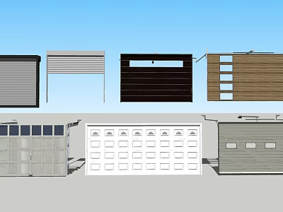 Different Garage Door Styles Featuring Roller Panel Wooden And Metal Designs 3d model