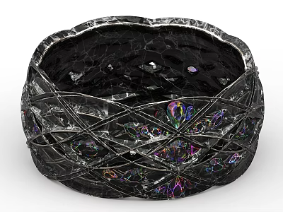 Unique Black Woven Bracelet With Iridescent Gemstone Accents And Intricate Design 3d model