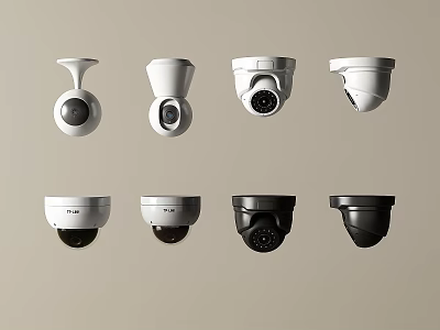 Various Types of Surveillance Cameras in White and Black Design for Security 3d model