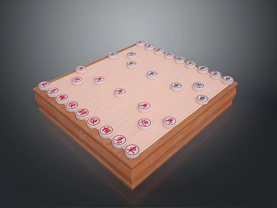 Wooden Chinese Chess Board With Red And Black Pieces For Household Entertainment 3d model