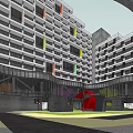 Modern Multi Story Office Building With Green Roof And Geometric Architectural Design In Urban Setting