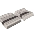 Modern Linen Double Bed With Pillows And Gray Throw Blanket Design 3d model