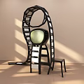 Modern Spiral Art Installation With Black Frame White Panels And Round Green Screen