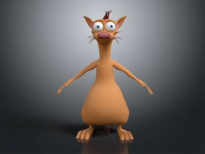 Cartoon Brown Animal Character With Big Eyes Pointed Ears And Round Body 3d model
