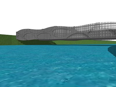 Modern Landscape Bridge With Unique Railings Over Blue Water And Green Grass 3d model