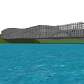 Modern Landscape Bridge With Unique Railings Over Blue Water And Green Grass