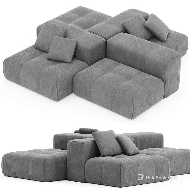 Gray Modular Sectional Sofa With Plush Cushions For Modern Living Space 3d model 