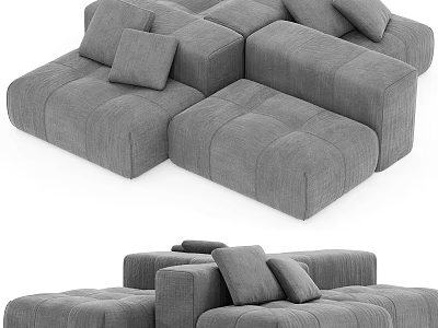 Gray Modular Sectional Sofa With Plush Cushions For Modern Living Space 3d model