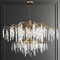 Elegant Modern Chandeliers With Gold Metal Frames Crystal Drops And Leaf Decorations 3d model