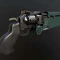 Green Revolver Weapon Featuring Black Grip And Metal Cylinder Design