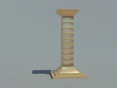 Elegant Golden Decorative Column Featuring Hollow Patterns And Sturdy Square Base 3d model