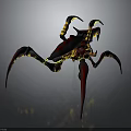 Fantasy Spider Like Creature With Red Black Body And Yellow Striped Legs