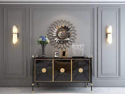 Elegant Modern Entryway Console Table With Gray Walls Decorative Mirror Wall Sconces And Decor Items 3d model